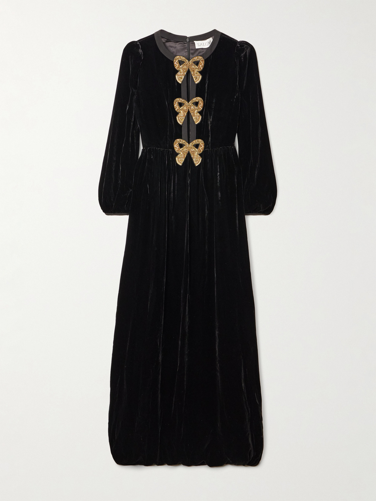 Saloni Camille Bow-embellished Velvet Gown In Black