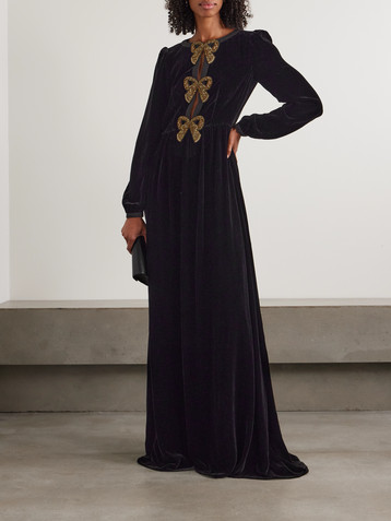 Saloni Camille bow-embellished velvet gown