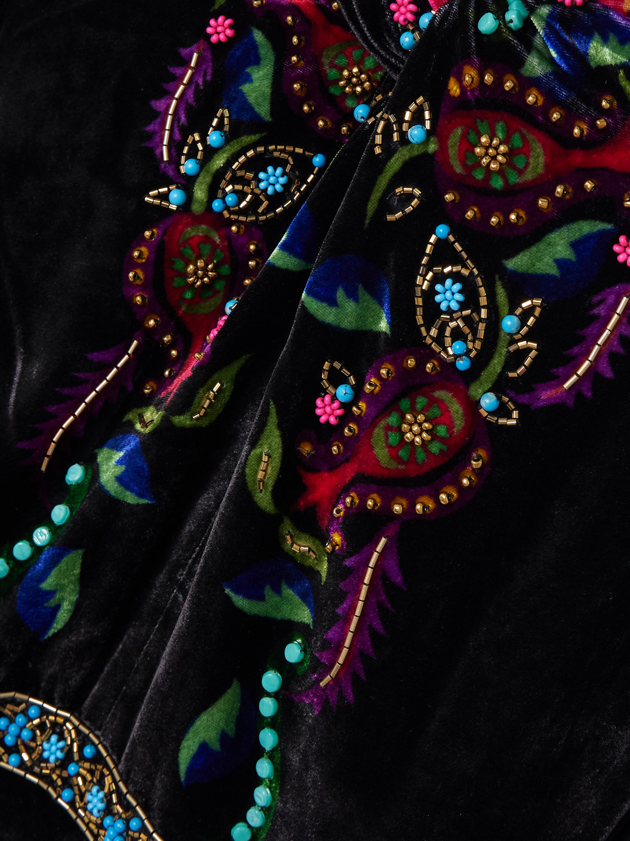 Saloni Claudia Twisted Embellished Printed Velvet Midi Dress In Multi
