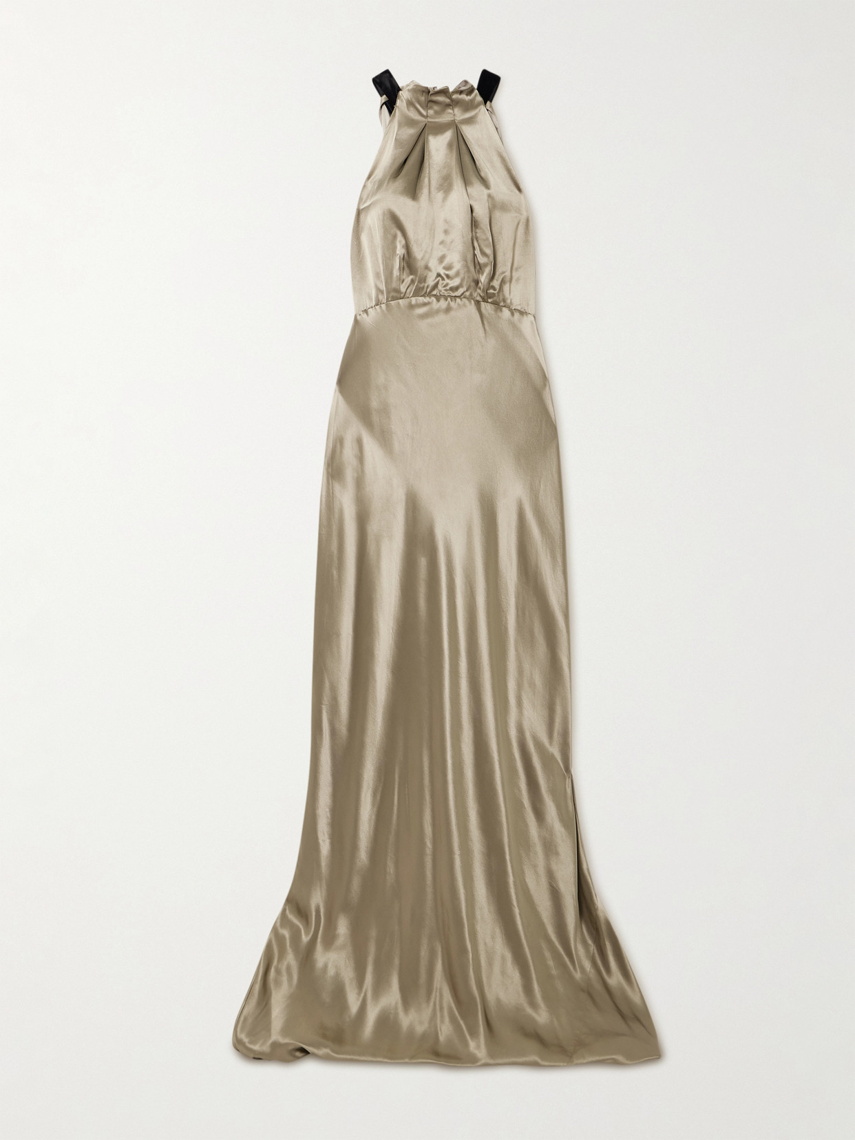 Saloni Michelle Velvet-trimmed Open-back Satin Gown In Gold