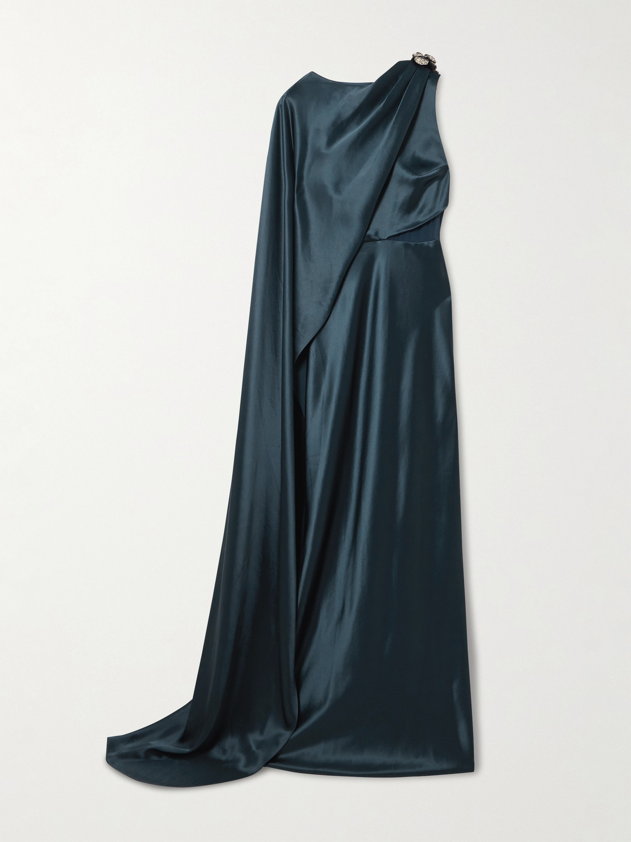 Saloni Phoenix Cape-effect Crystal-embellished Draped Satin Gown In Blue