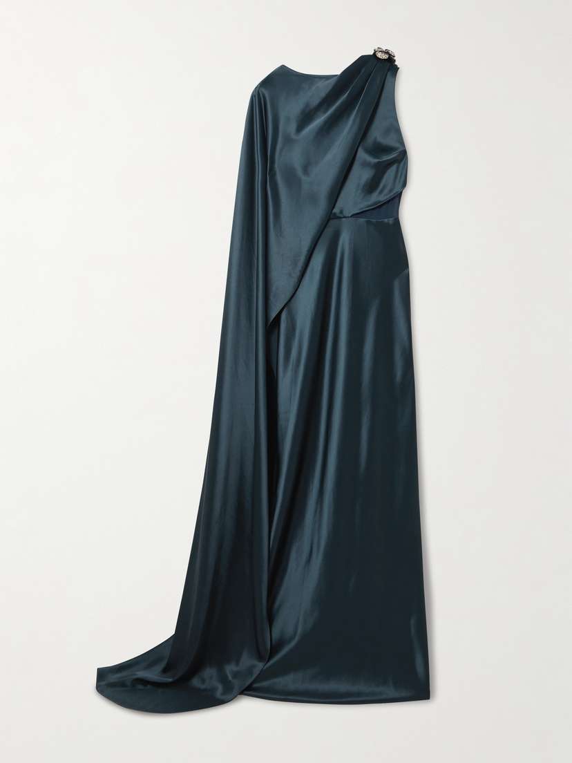 Saloni Phoenix Cape-effect Crystal-embellished Draped Satin Gown