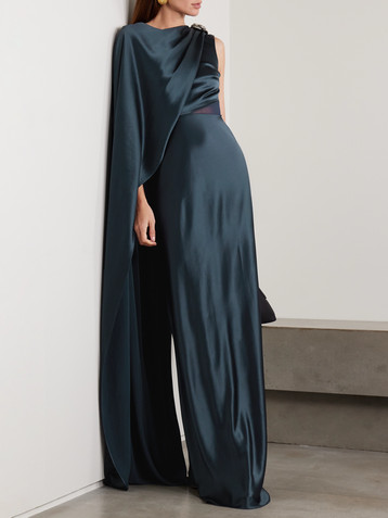 Saloni Phoenix cape-effect crystal-embellished draped satin gown