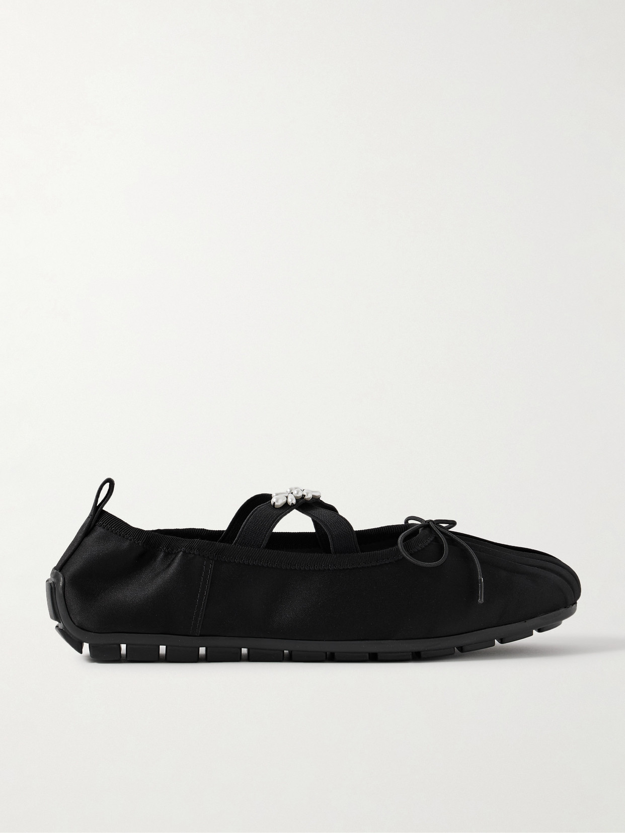 Simone Rocha Faux Pearl-embellished Pleated Shell Ballet Flats In Black
