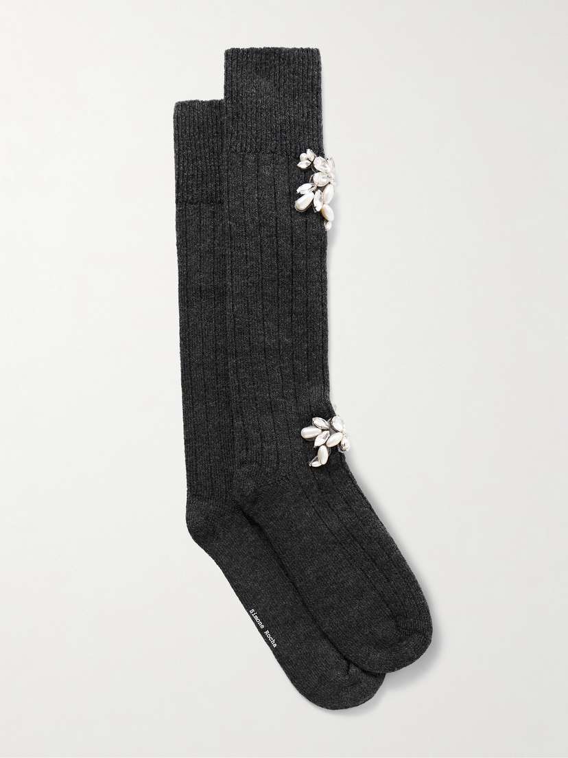 Simone Rocha Embellished Ribbed Wool-blend Knee Socks