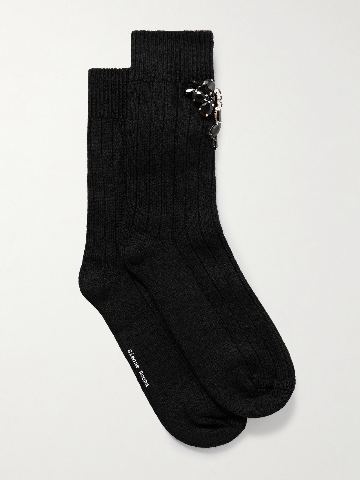 Simone Rocha Crystal-embellished Ribbed Wool-blend Socks In Black