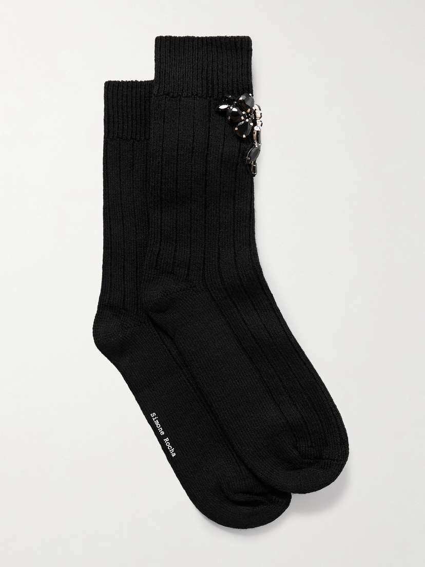 Simone Rocha Crystal-embellished Ribbed Wool-blend Socks