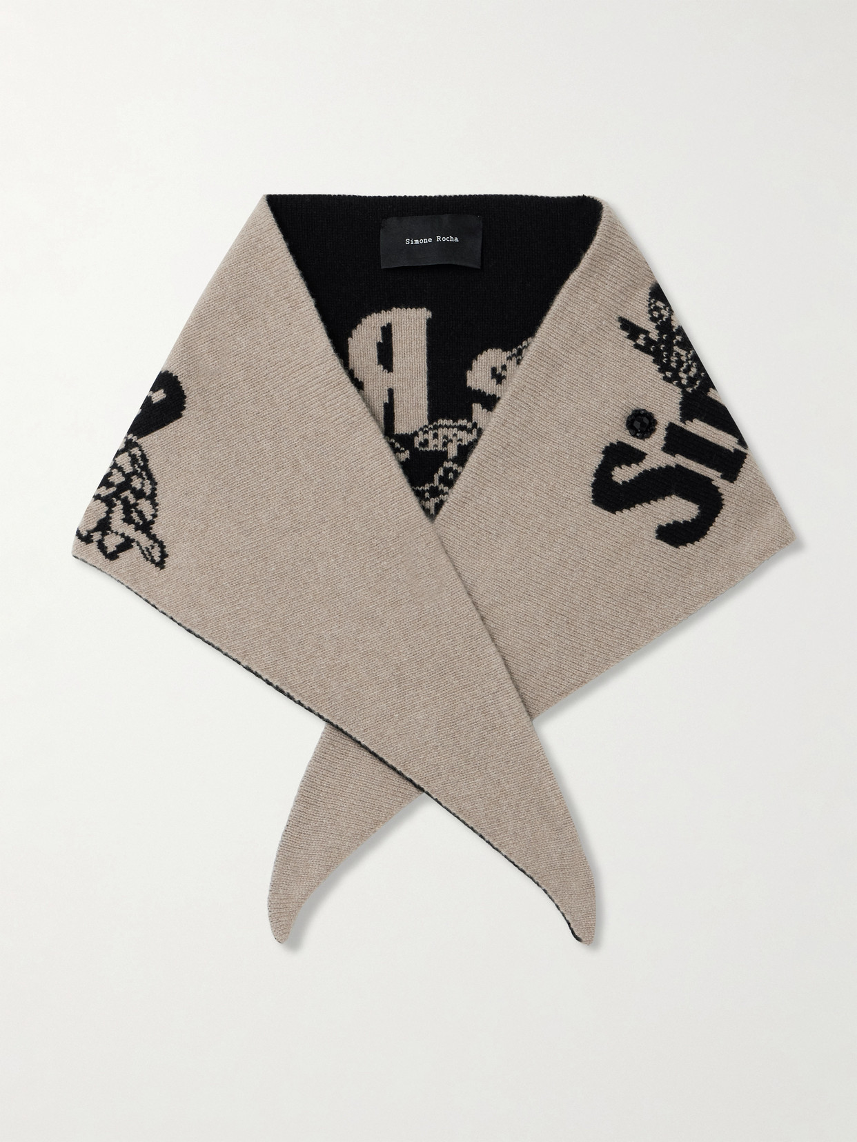 Simone Rocha Crystal-embellished Merino Wool And Cashmere-blend Jacquard Scarf In Multi