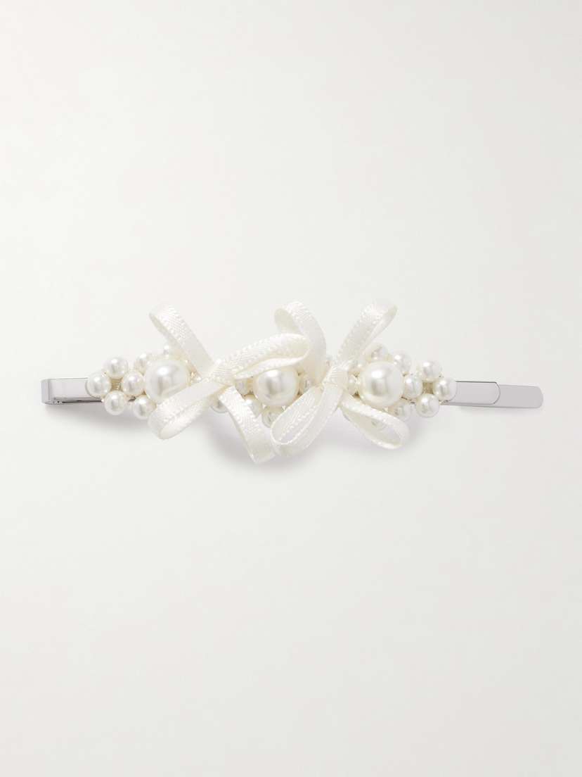 Simone Rocha Bow-detailed Silver-tone Faux Pearl Hair Clip