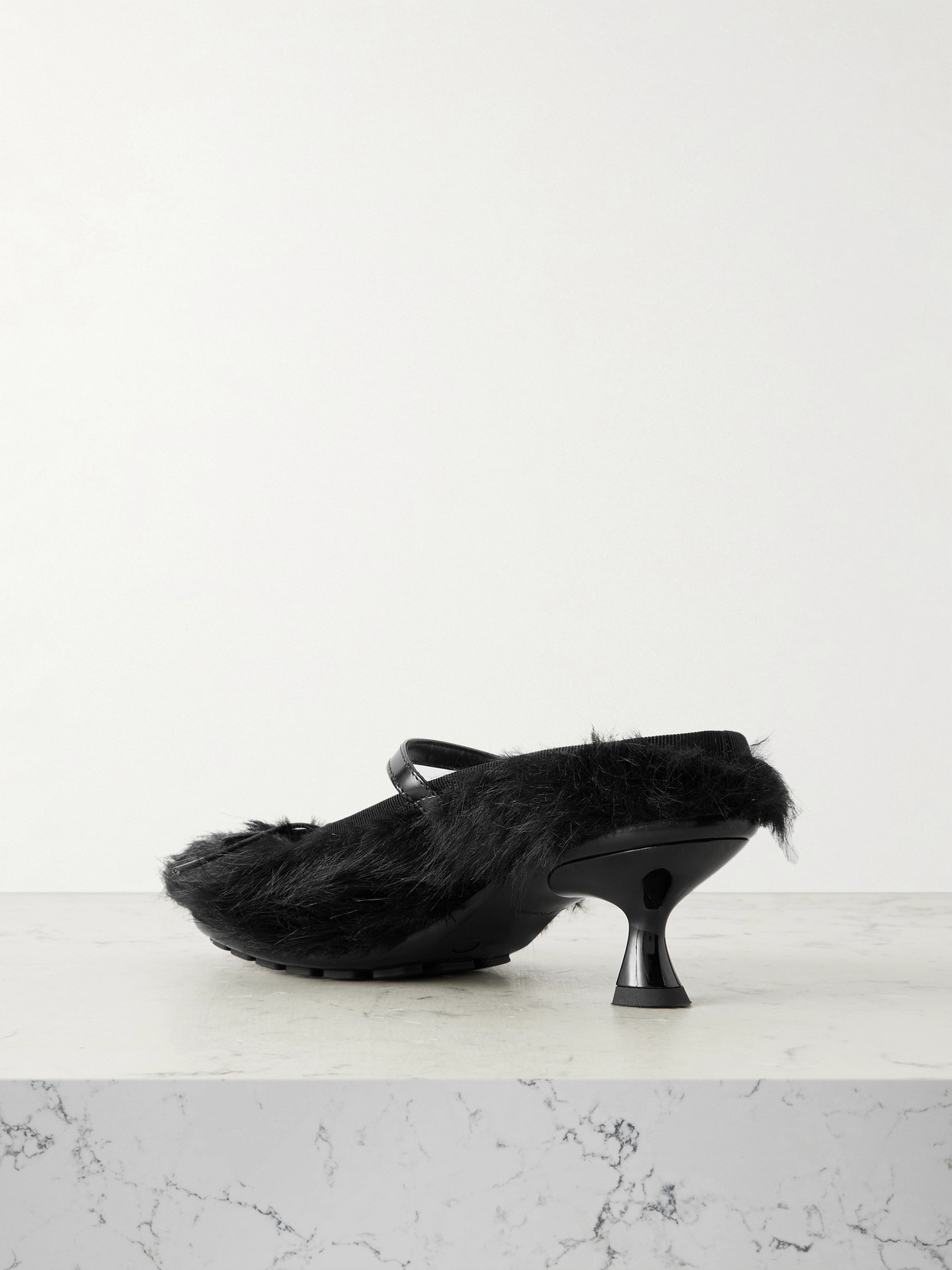 Simone Rocha 60mm Fur-trimmed Buckle Mules In Black