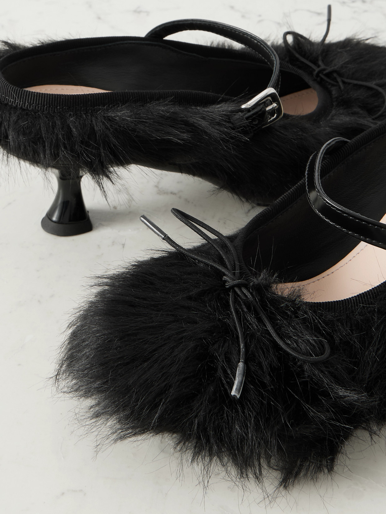 Simone Rocha 60mm Fur-trimmed Buckle Mules In Black