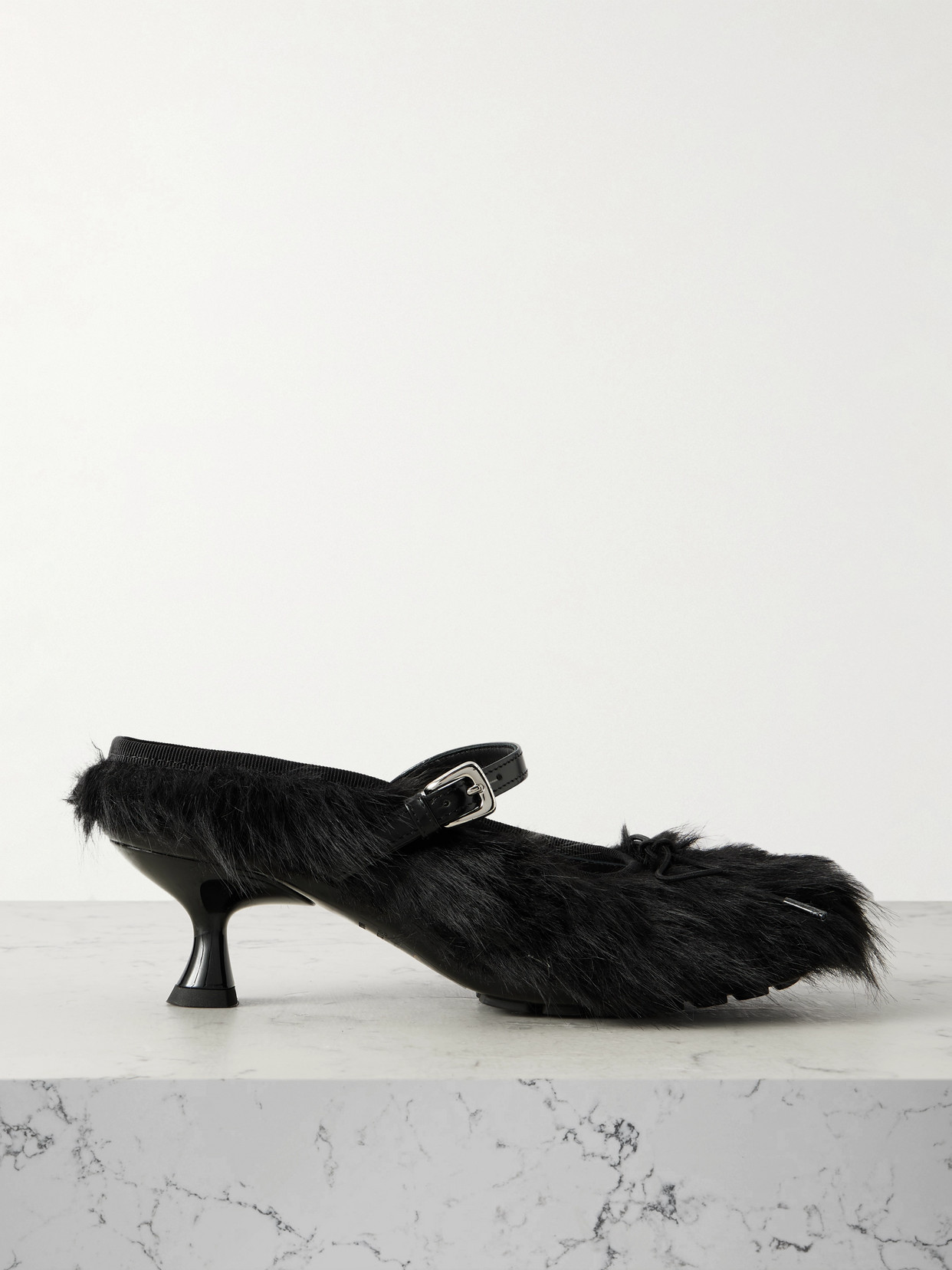 Simone Rocha Leather-trimmed Plush Pumps In Black
