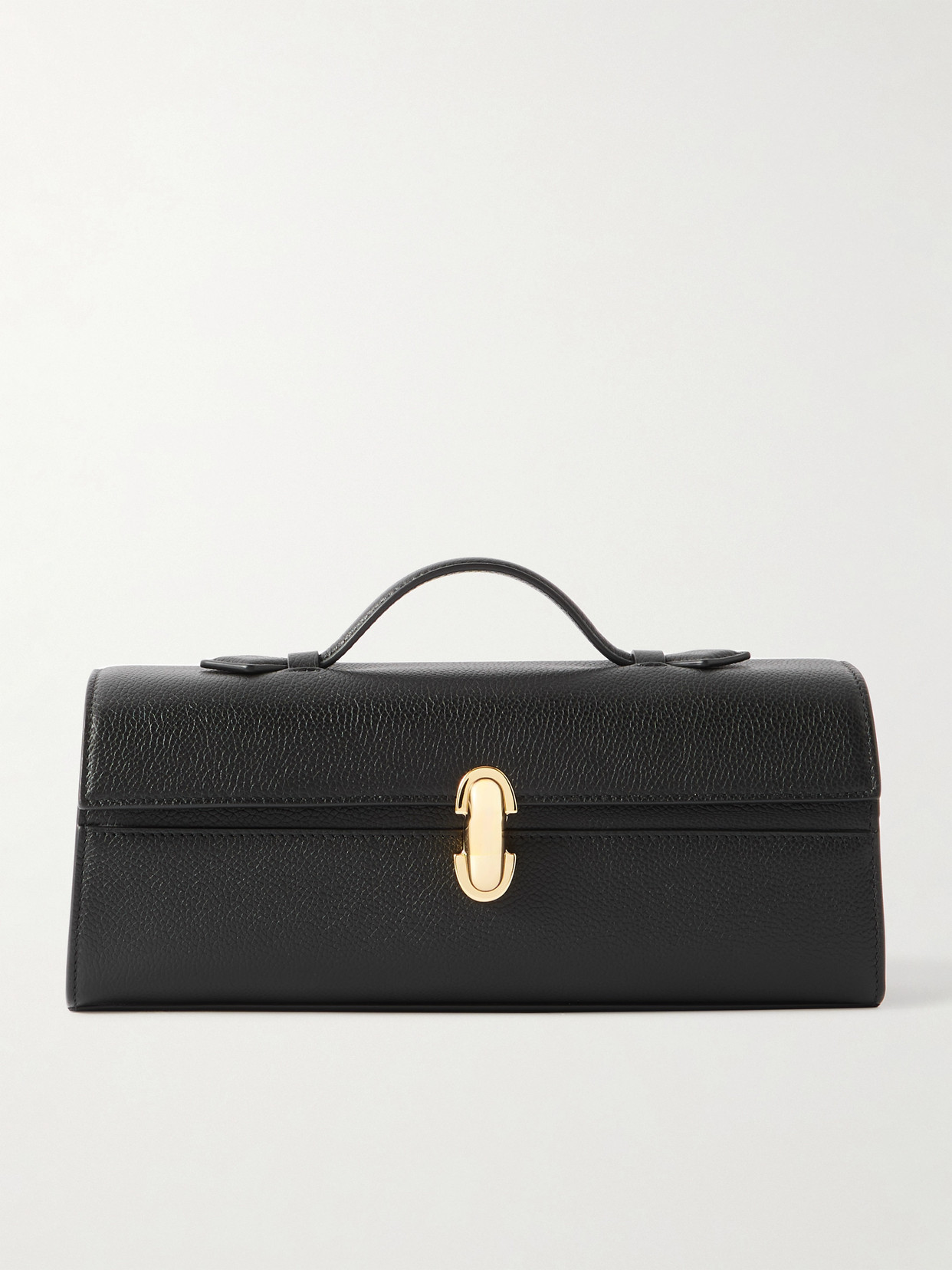 Savette Slim Symmetry Pochette Textured-leather Tote In Black