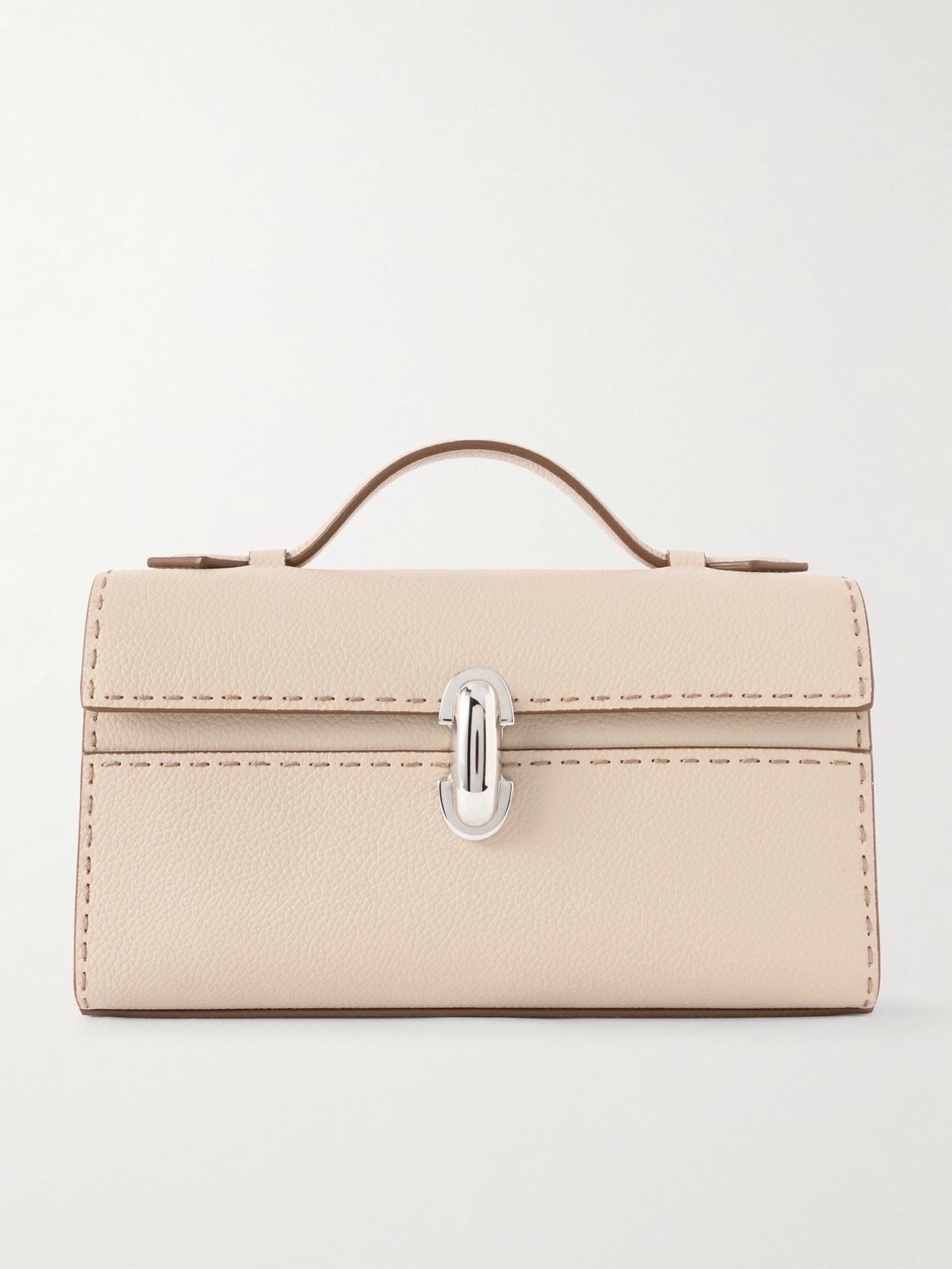 Savette Symmetry Pochette Textured-leather Tote In White