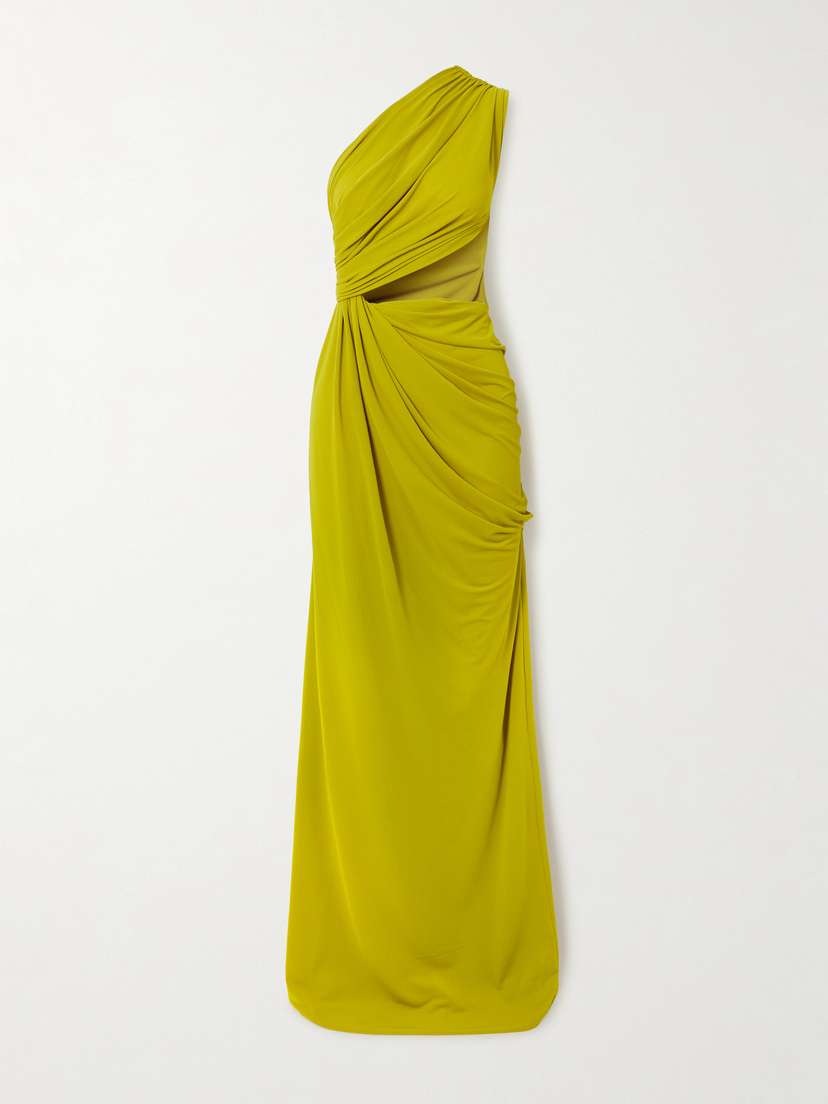 Alex Perry One-shoulder Cutout Draped Gathered Stretch Recycled Crepe-jersey Gown