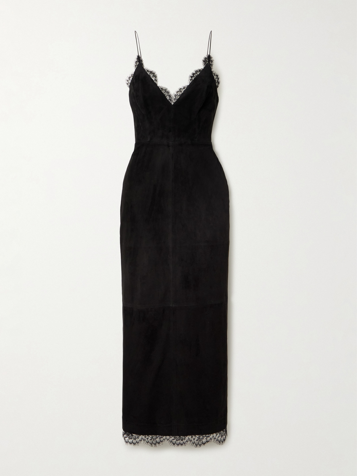 Alex Perry Lace-trimmed Suede Midi Dress In Black