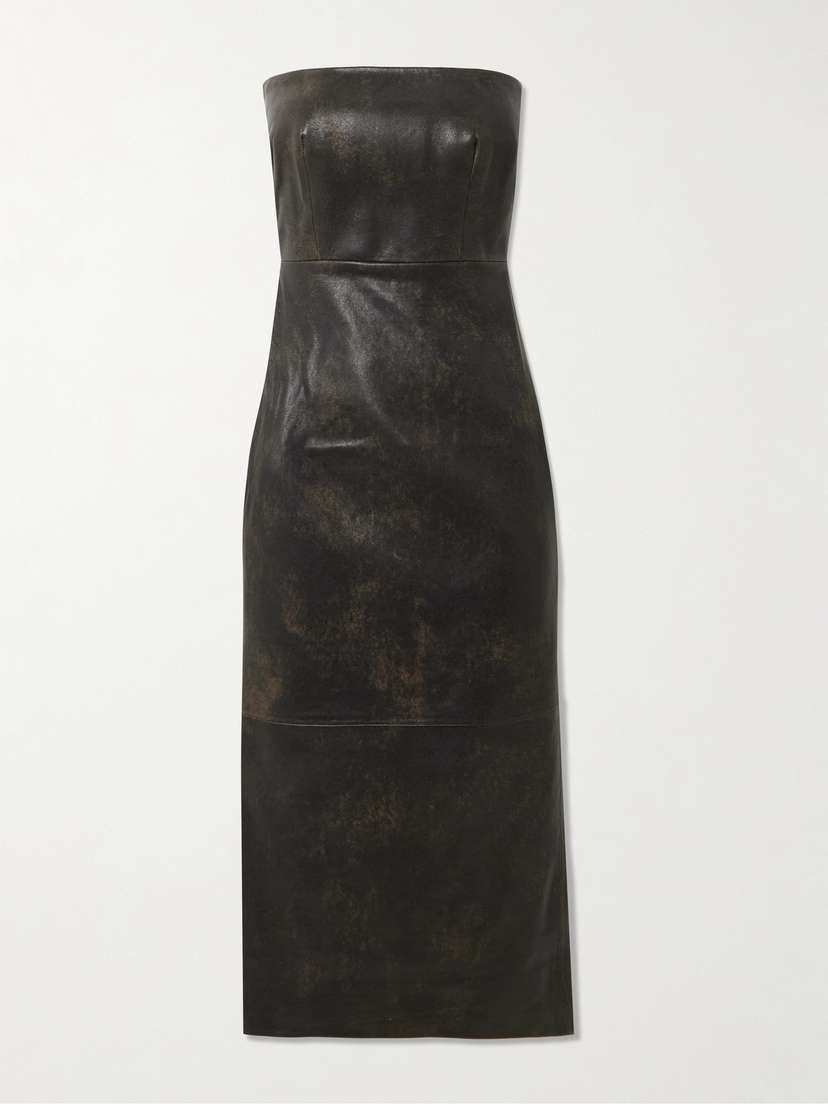 Alex Perry Strapless Leather Midi Dress
