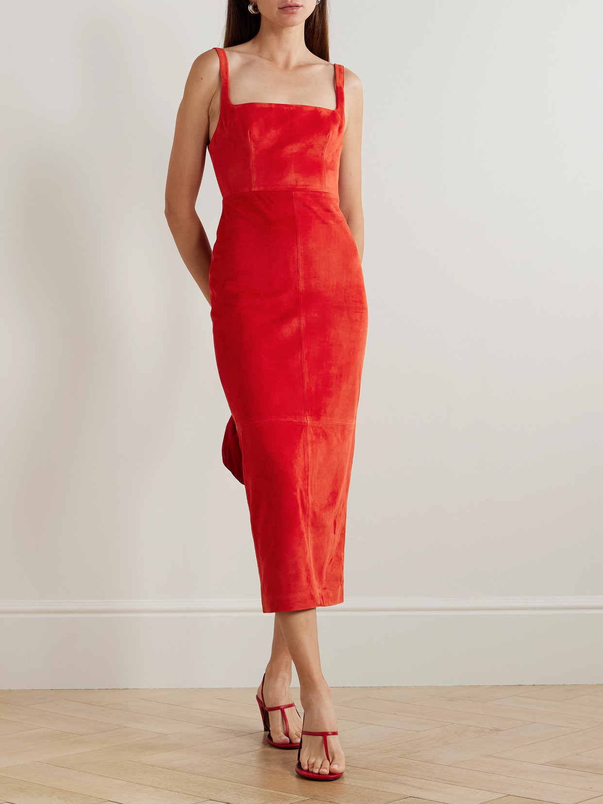 Alex Perry Singlet Suede Midi Dress In Red
