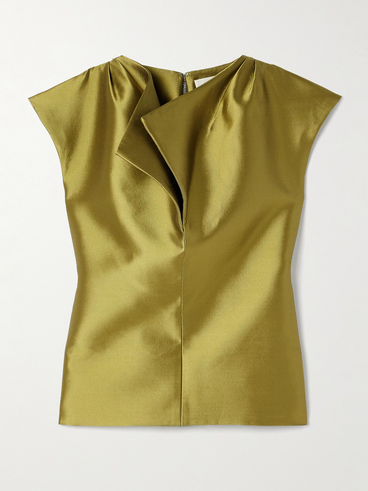 Christopher John Rogers Peel Draped Silk And Wool-blend Satin Top In Green