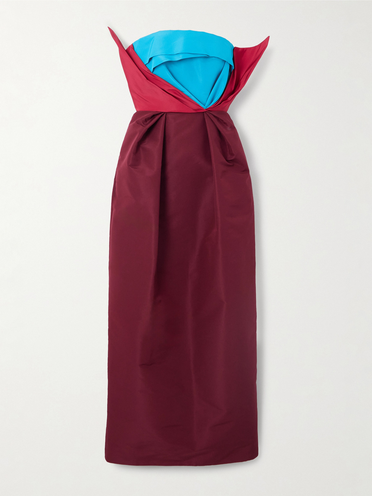 Christopher John Rogers Strapless Color-block Silk-taffeta Gown In Burgundy