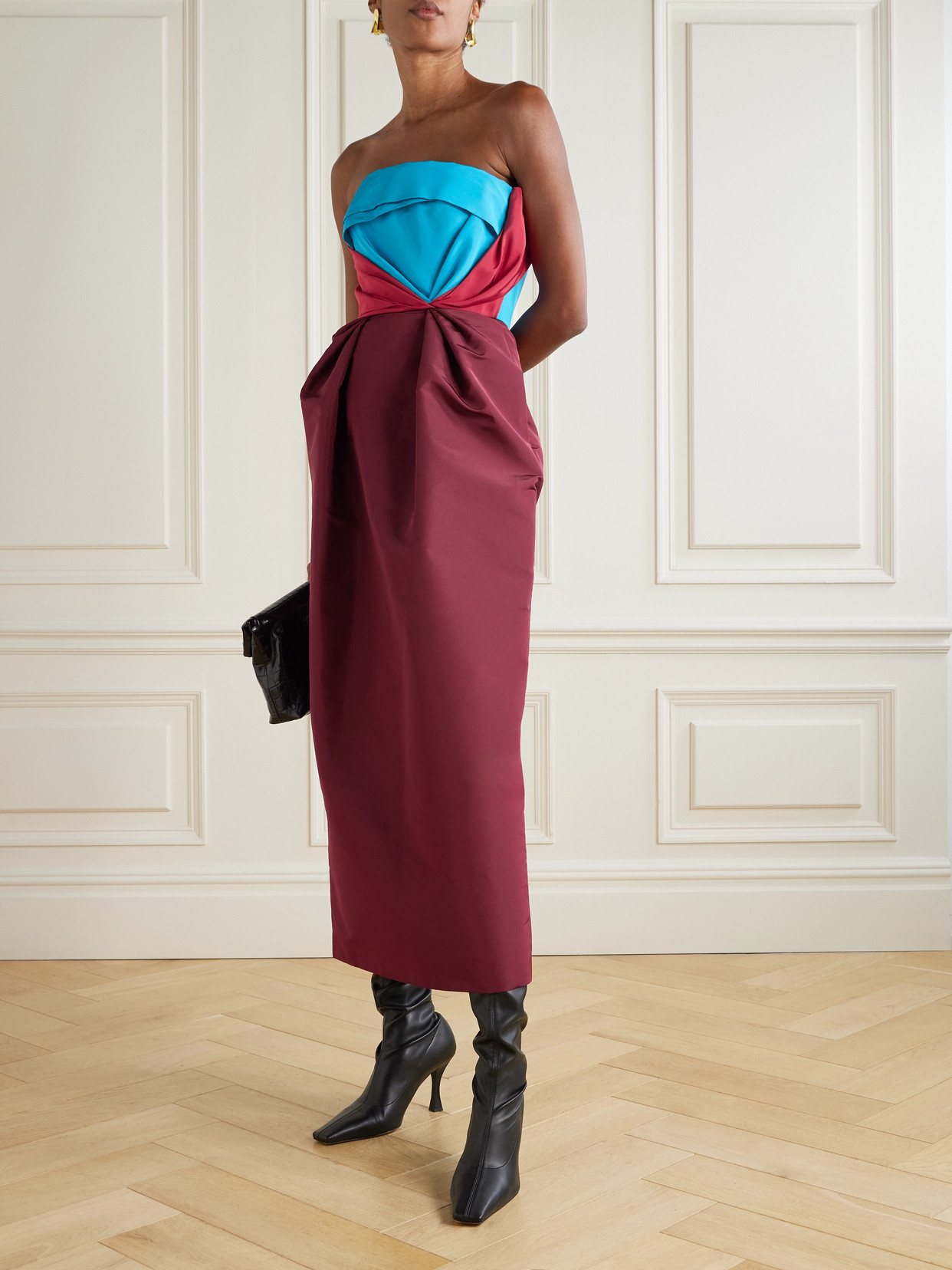 Christopher John Rogers Strapless Color-block Silk-taffeta Gown In Burgundy