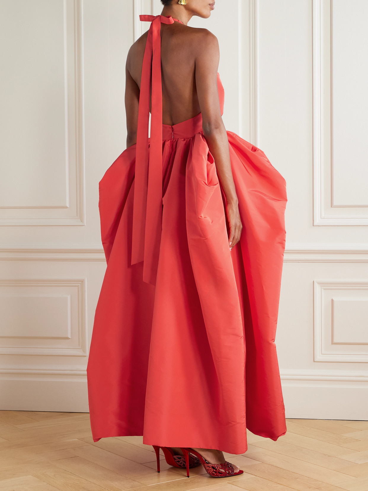 Christopher John Rogers Gathered Silk-faille Halterneck Gown In Red