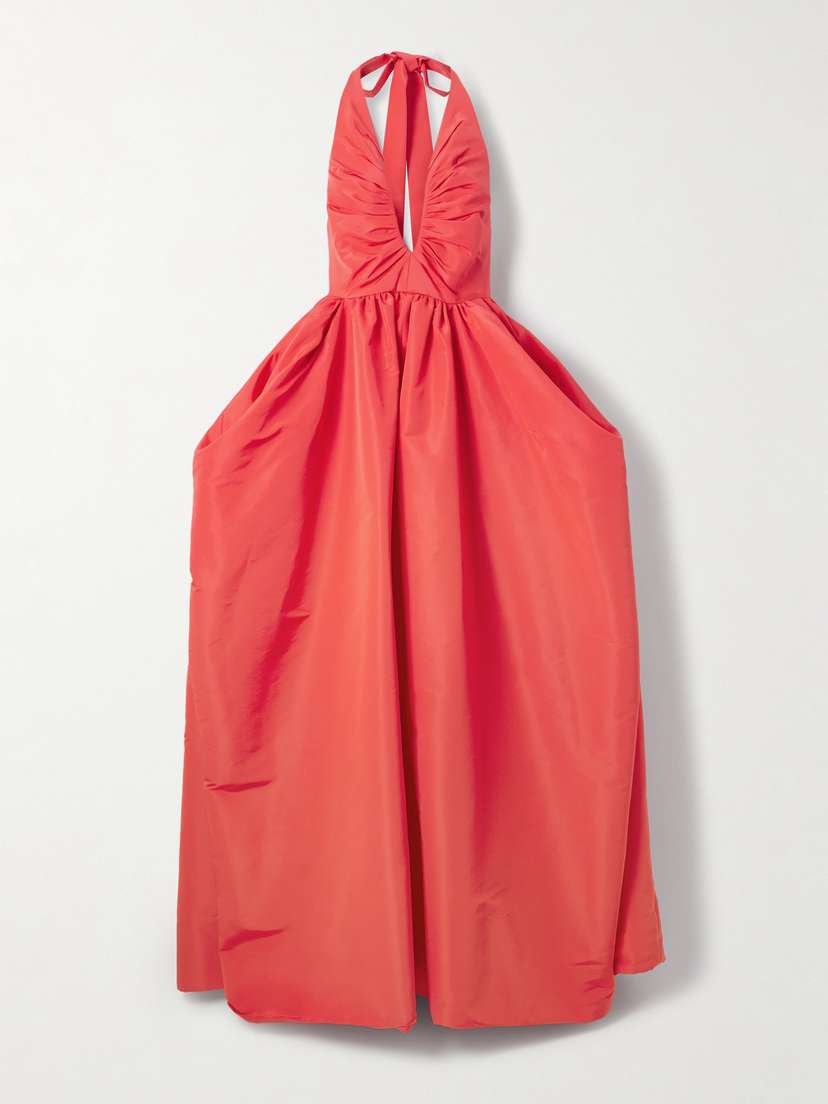 Christopher John Rogers Gathered Silk-faille Halterneck Gown