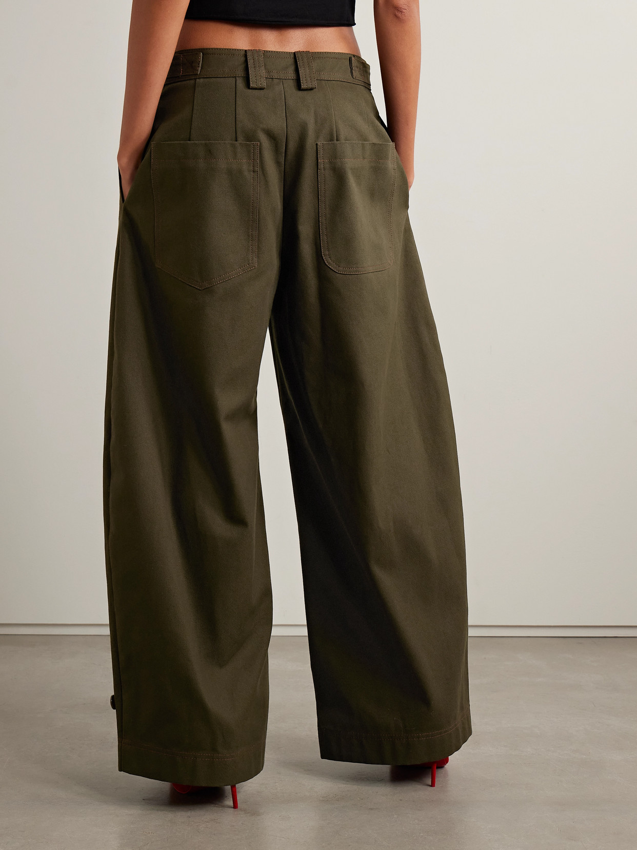 Christopher John Rogers Cotton-twill Wide-leg Pants In Green