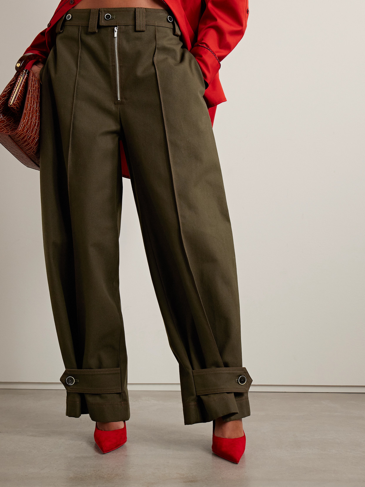 Christopher John Rogers Cotton-twill Wide-leg Pants In Green