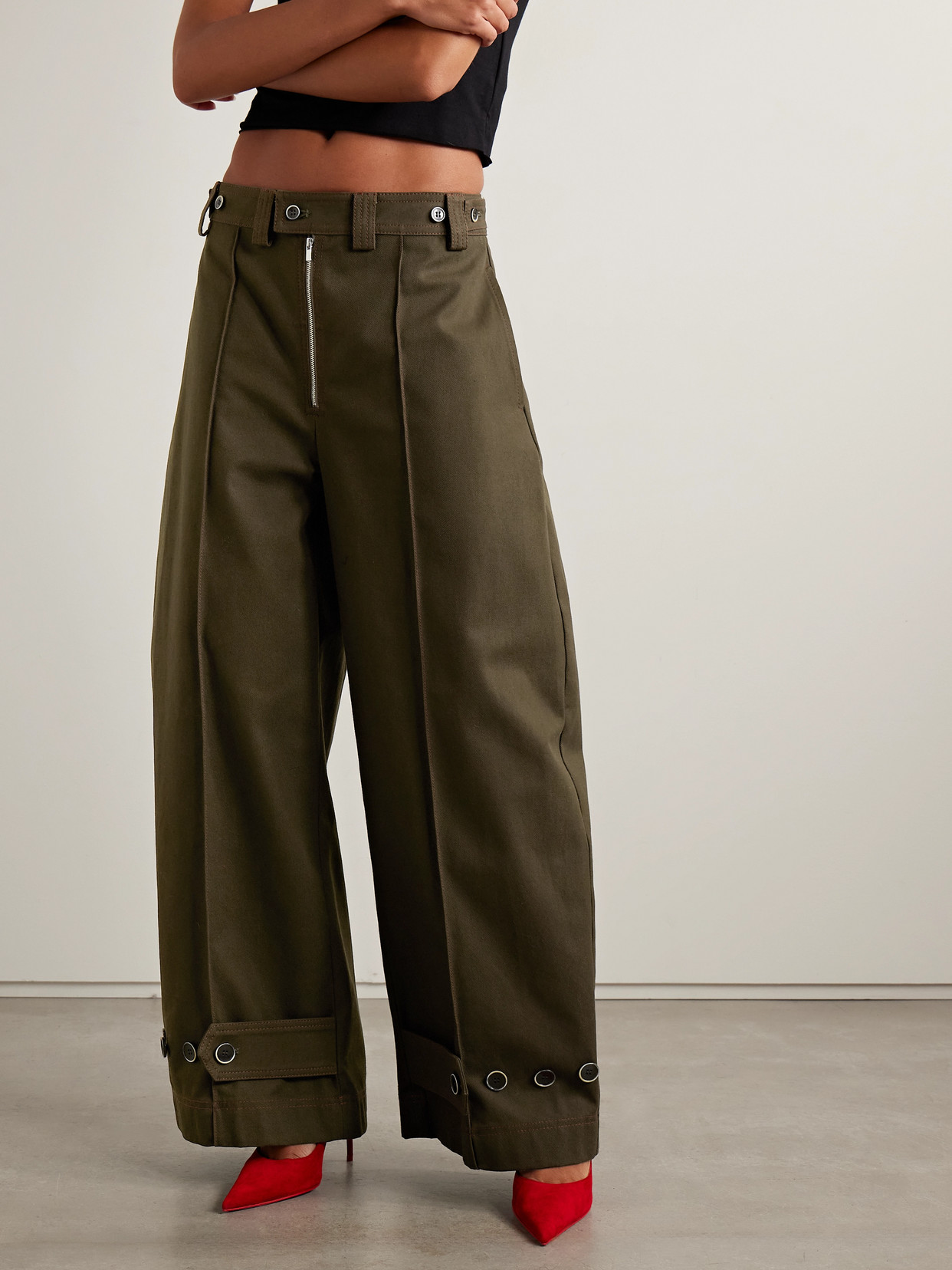 Christopher John Rogers Cotton-twill Wide-leg Pants In Green