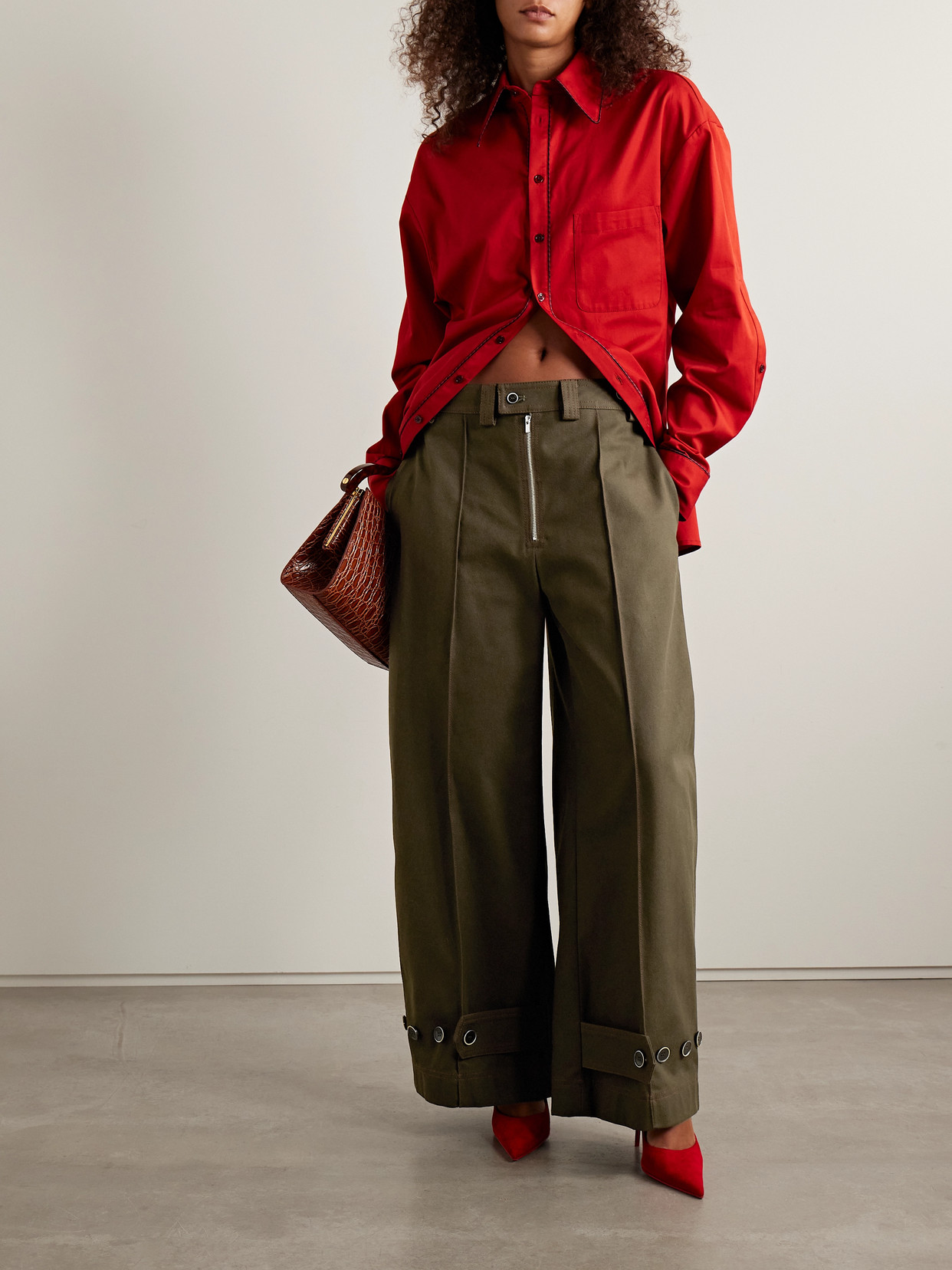 Christopher John Rogers Cotton-twill Wide-leg Pants In Green