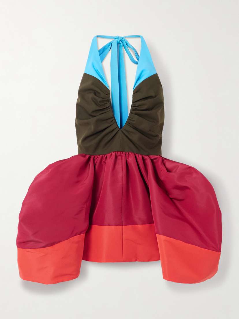 Christopher John Rogers Halterneck Silk And Cotton-blend Twill Top