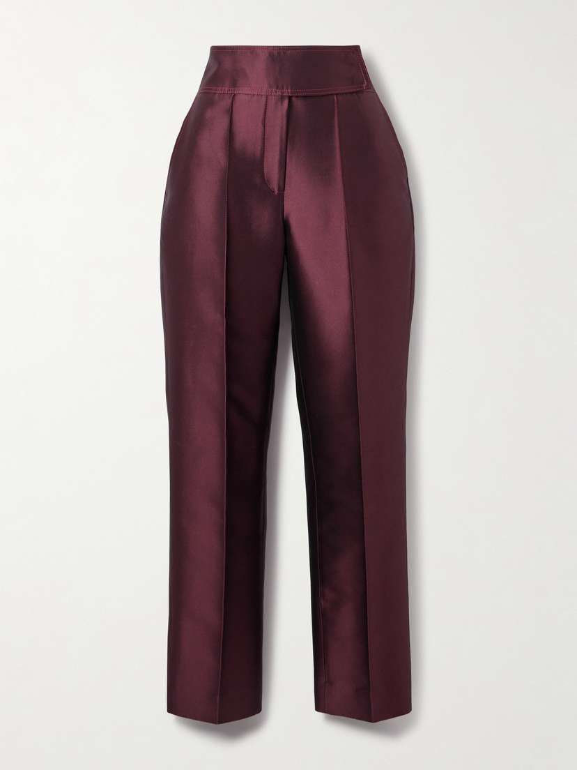 Christopher John Rogers Pleated Silk And Wool-blend Twill Straight-leg Pants