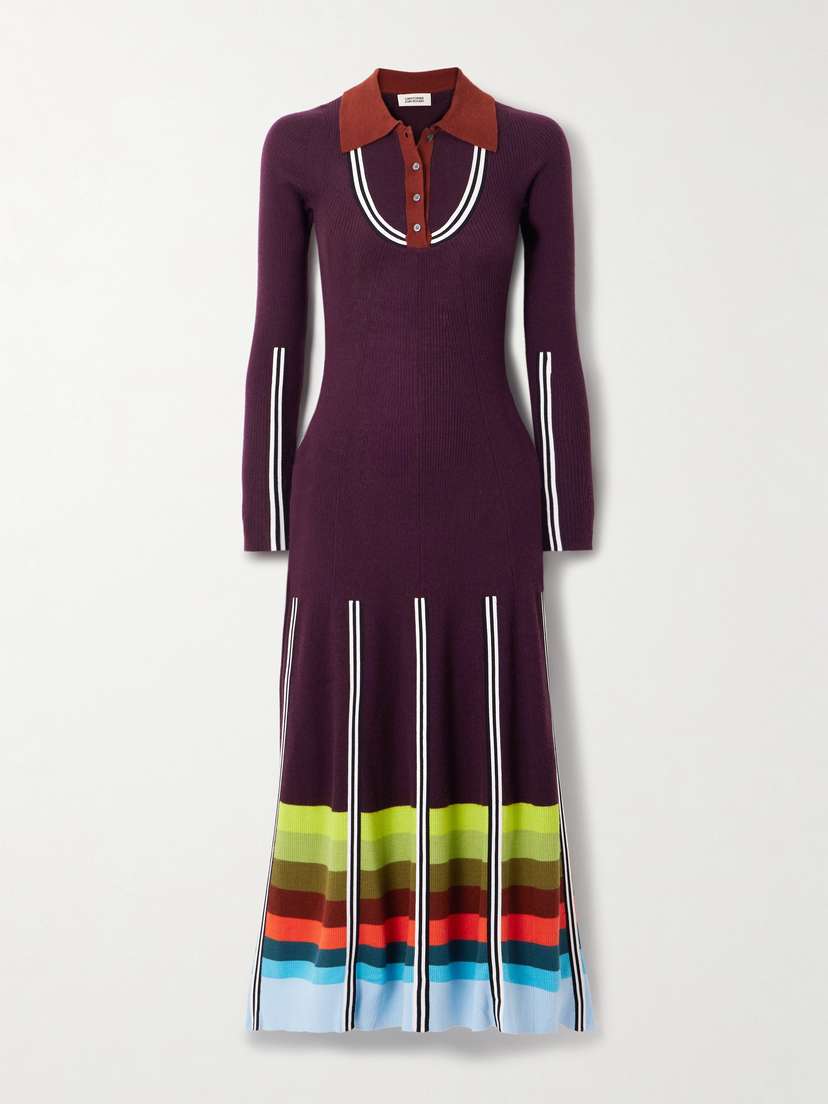 Christopher John Rogers Striped Ribbed Wool-blend Maxi Dress