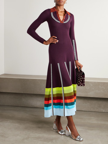 Christopher John Rogers Striped ribbed wool-blend maxi dress