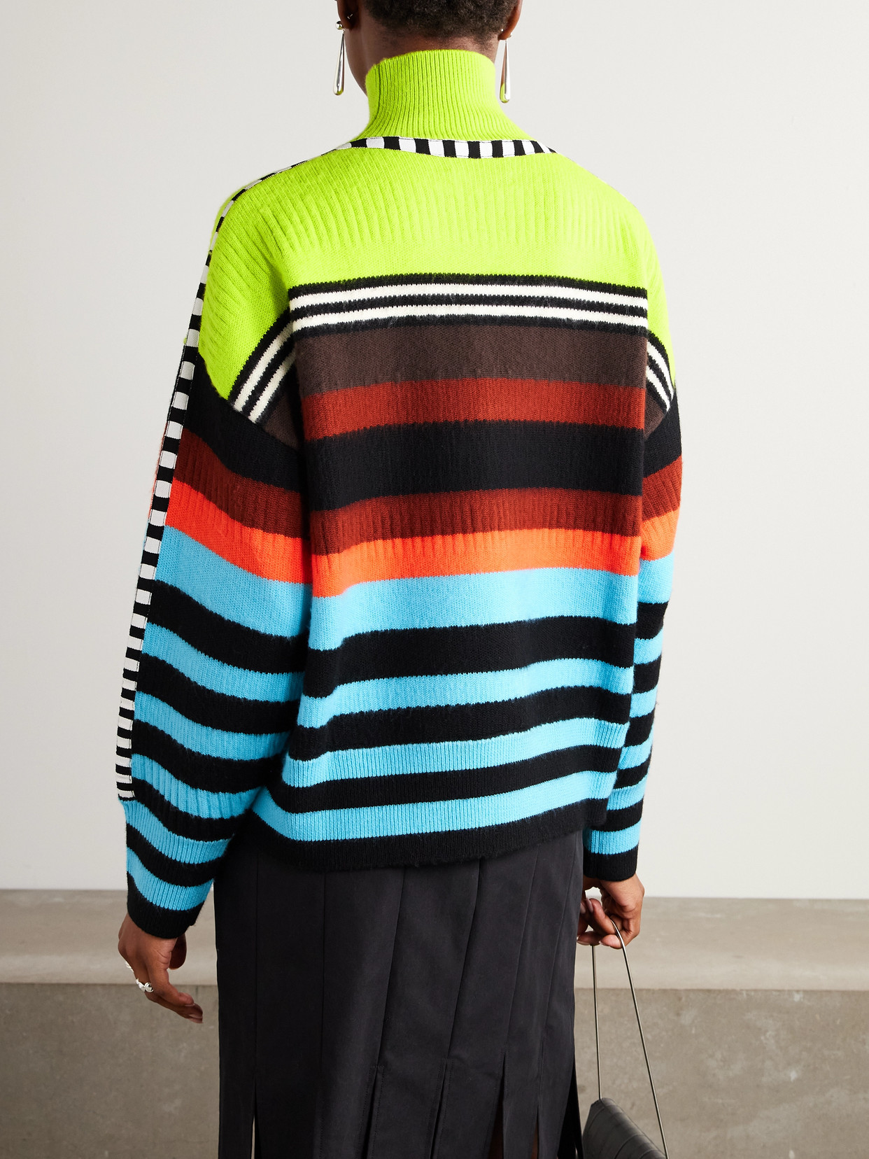 Striped Ribbed Wool-Blend Turtleneck Sweater