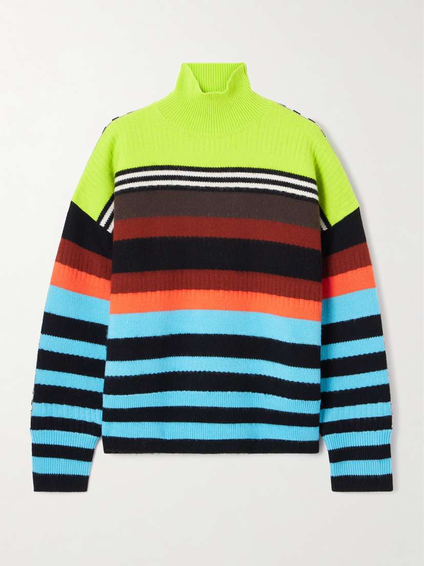Christopher John Rogers Striped Ribbed Wool-blend Turtleneck Sweater