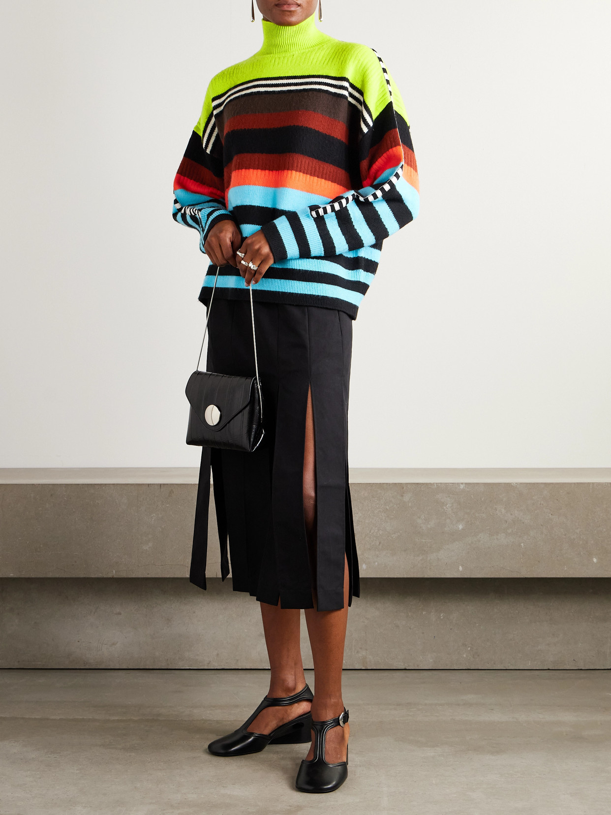 Striped Ribbed Wool-Blend Turtleneck Sweater