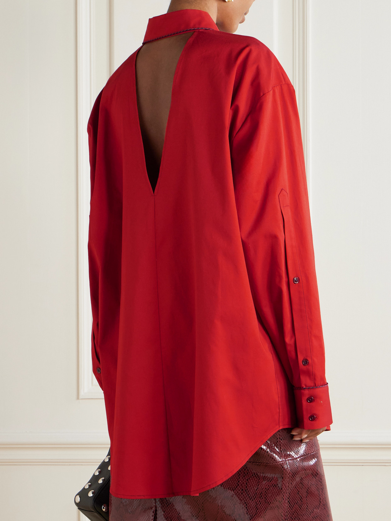 Christopher John Rogers Open-back Cotton-twill Shirt In Red