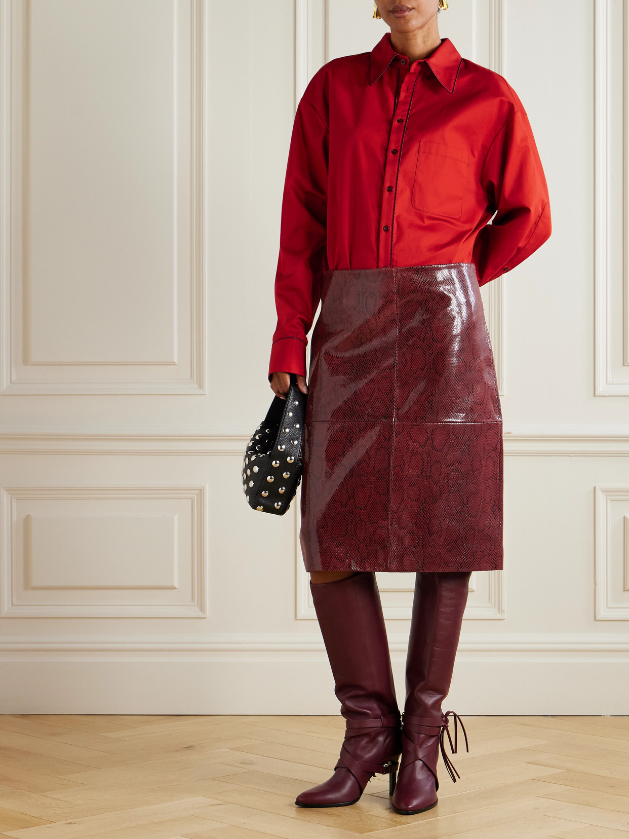 Christopher John Rogers Open-back Cotton-twill Shirt In Red
