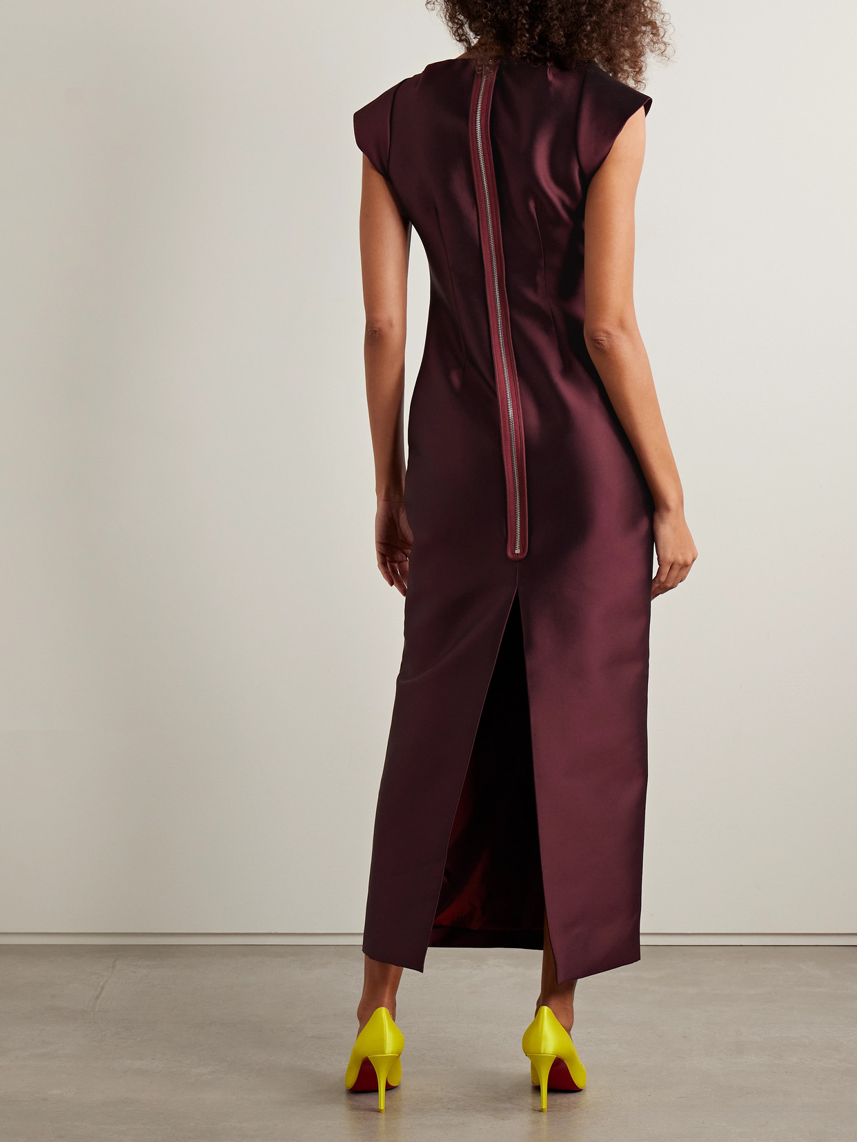 Christopher John Rogers Peel Draped Silk And Wool-blend Satin Gown In Burgundy