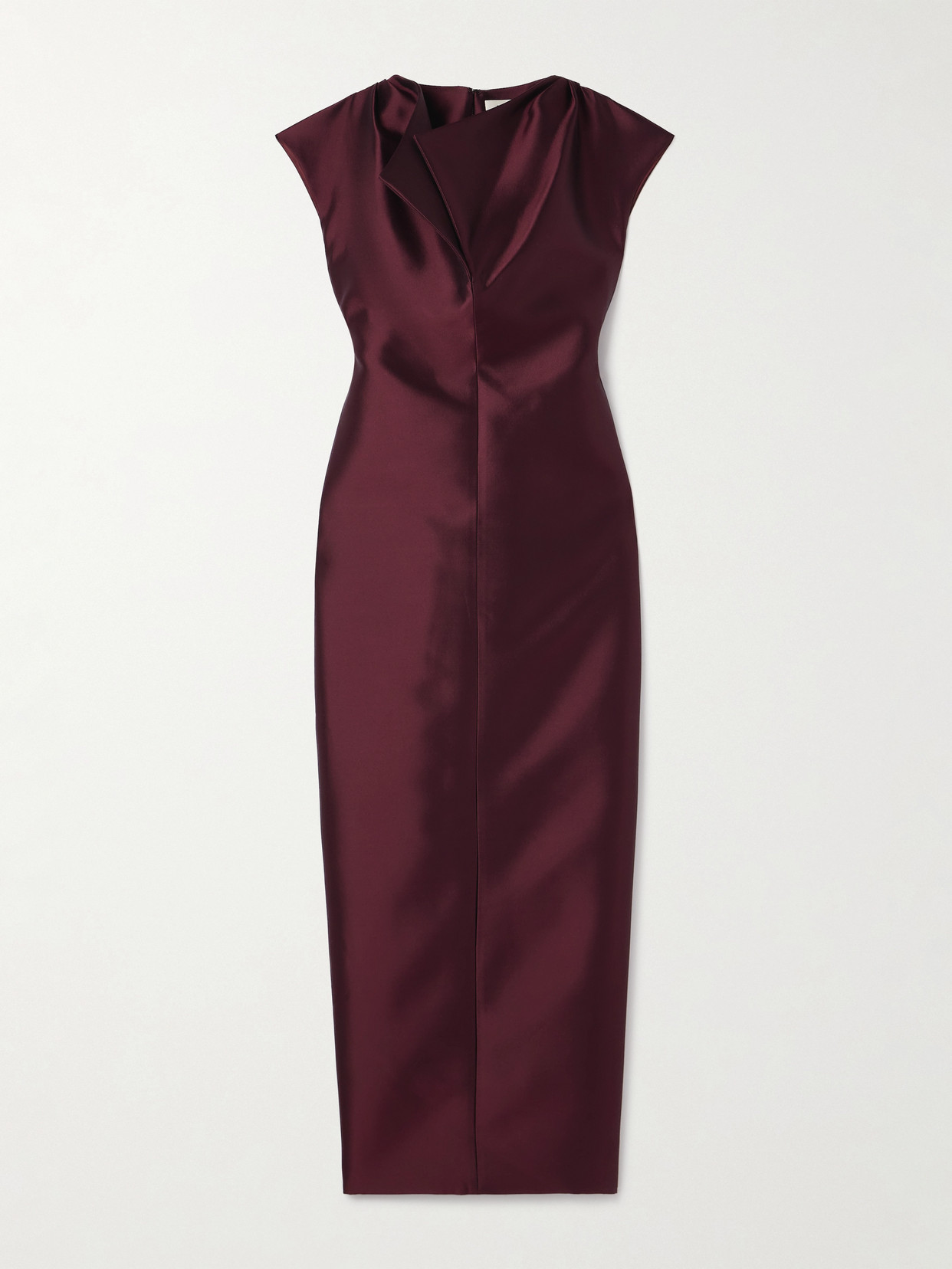 Christopher John Rogers Peel Draped Silk And Wool-blend Satin Gown In Burgundy