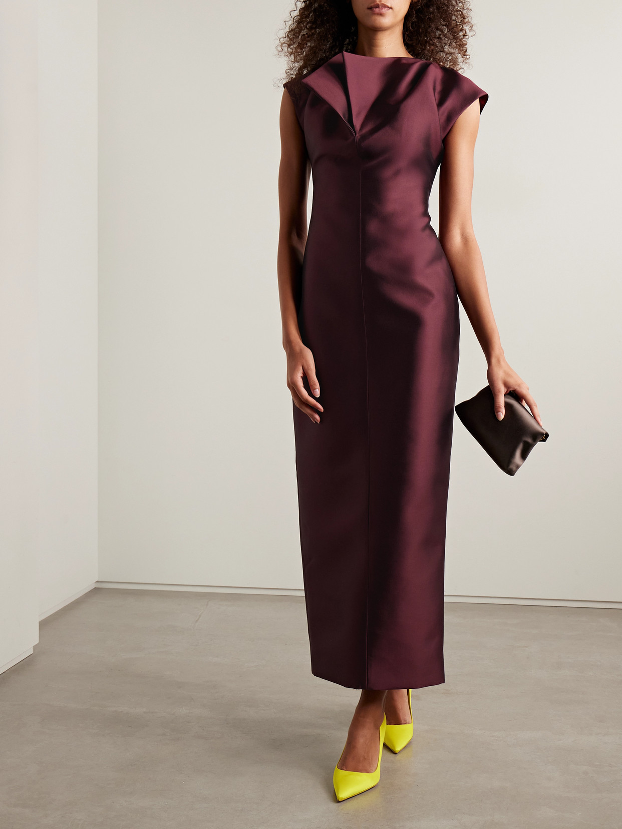 Christopher John Rogers Peel Draped Silk And Wool-blend Satin Gown In Burgundy