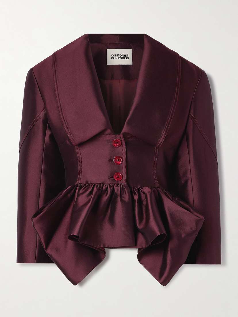 Christopher John Rogers Silk And Wool-blend Satin Peplum Blazer