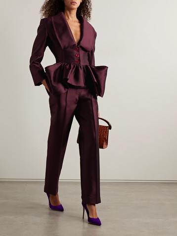 Christopher John Rogers Silk and wool-blend satin peplum blazer