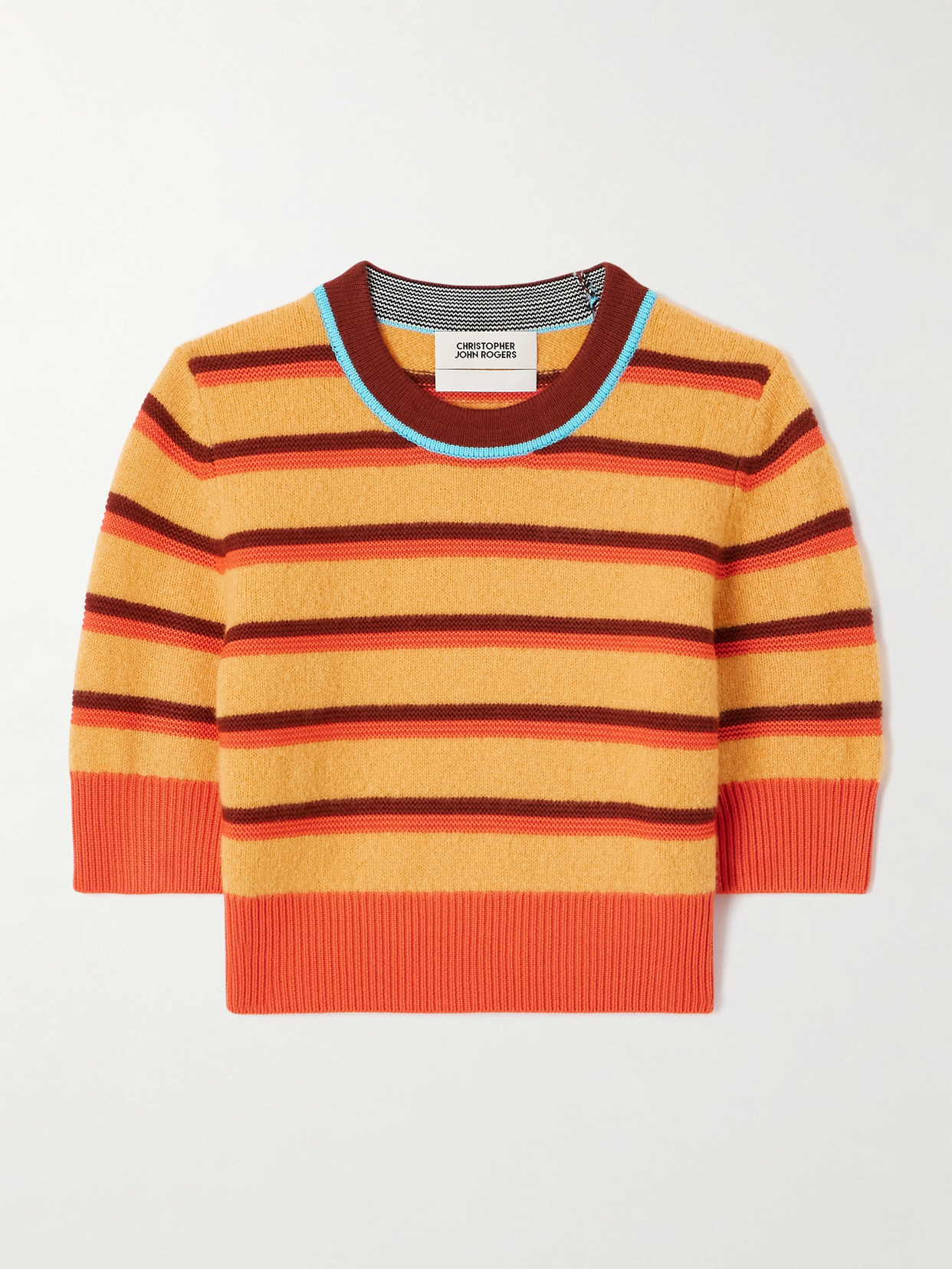 Christopher John Rogers Striped Brushed Merino Wool-blend Jumper In Orange