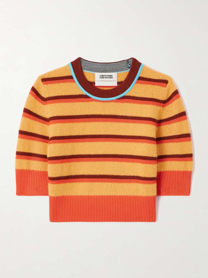 Christopher John Rogers Striped Brushed Merino Wool-blend Sweater