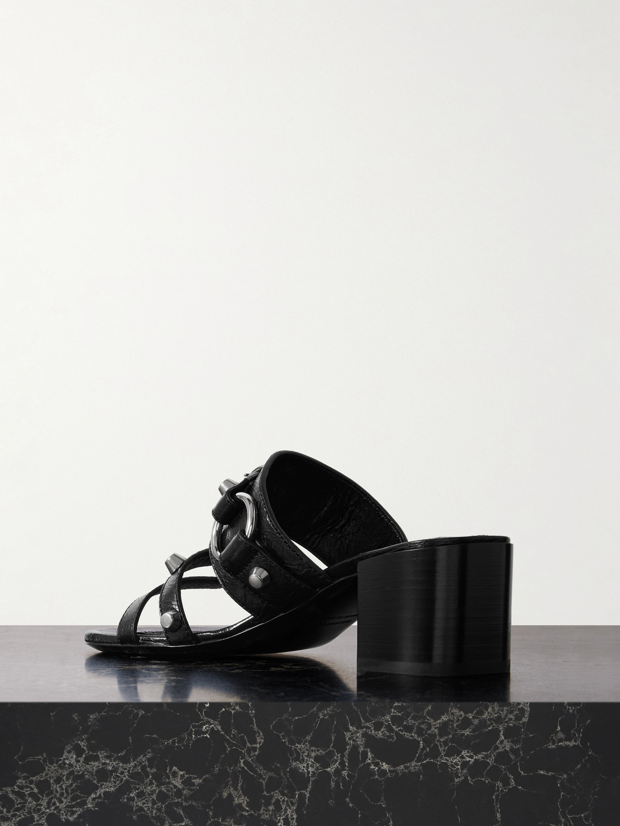 City Embellished Crinkled-Leather Mules