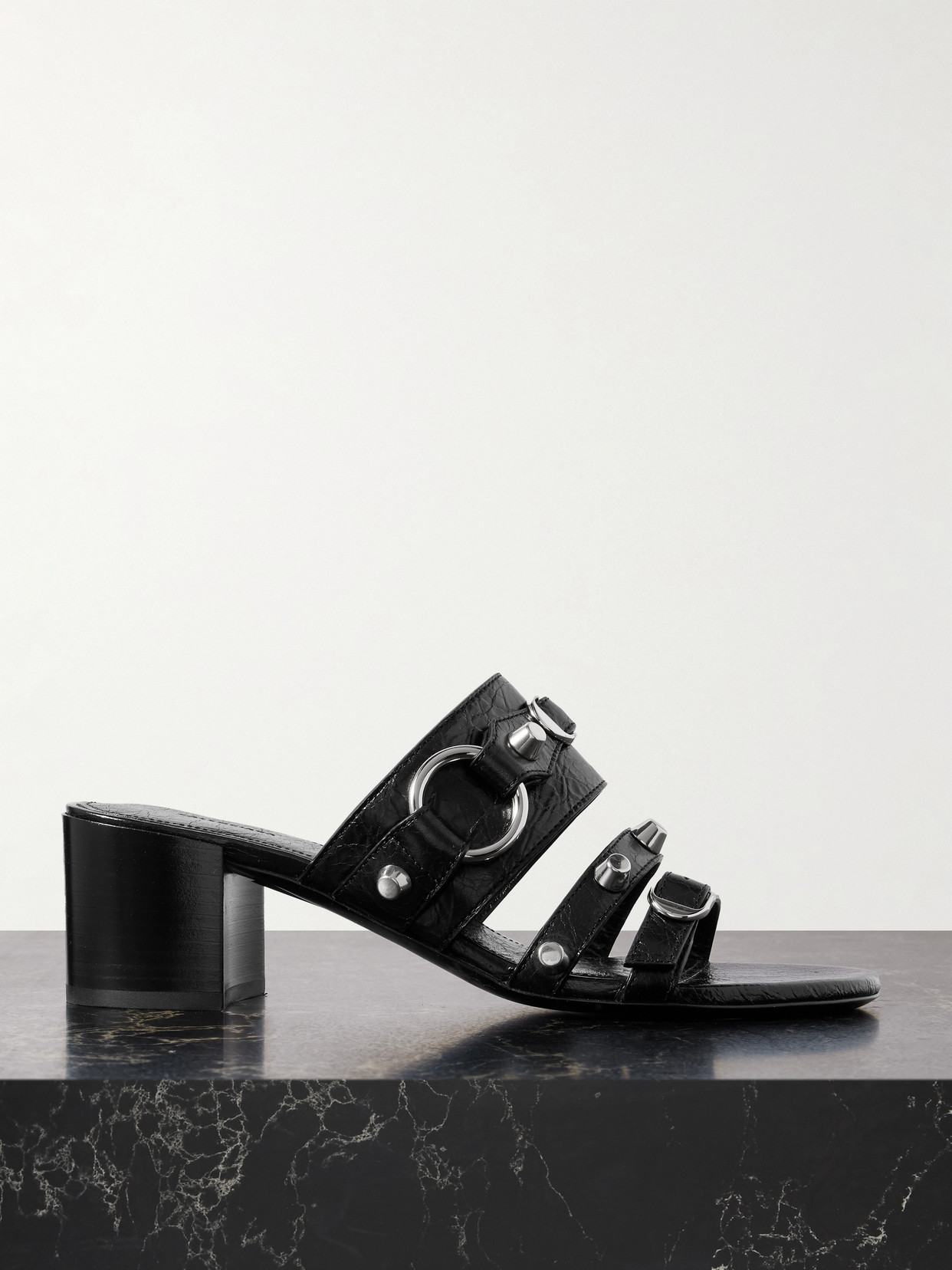 Balenciaga City Embellished Crinkled-leather Mules