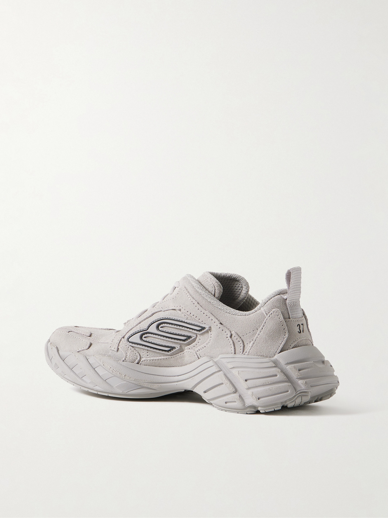 Balenciaga Monday Rubber-trimmed Leather Sneakers In Gray